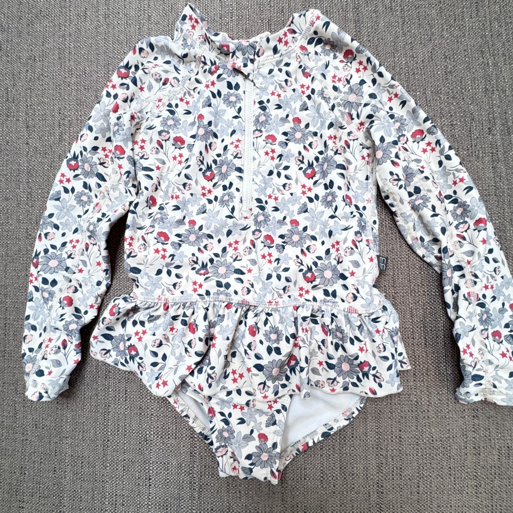 Modern Moments by Gerber Girls Floral Ruffle Long Sleeve Rash Guard Swimsuit 5T